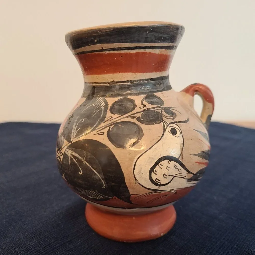 Vintage Folk Art Clay Pottery Mini Jug Pitcher - Unmarked - Made in Mexico?